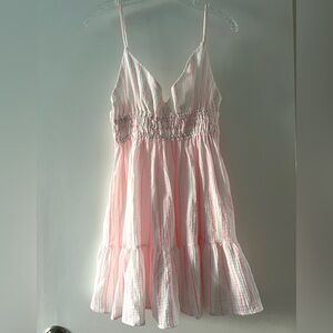 Ocean Drive Cotton Gauze Mini Dress Pink & White Stripes – Size L NWT